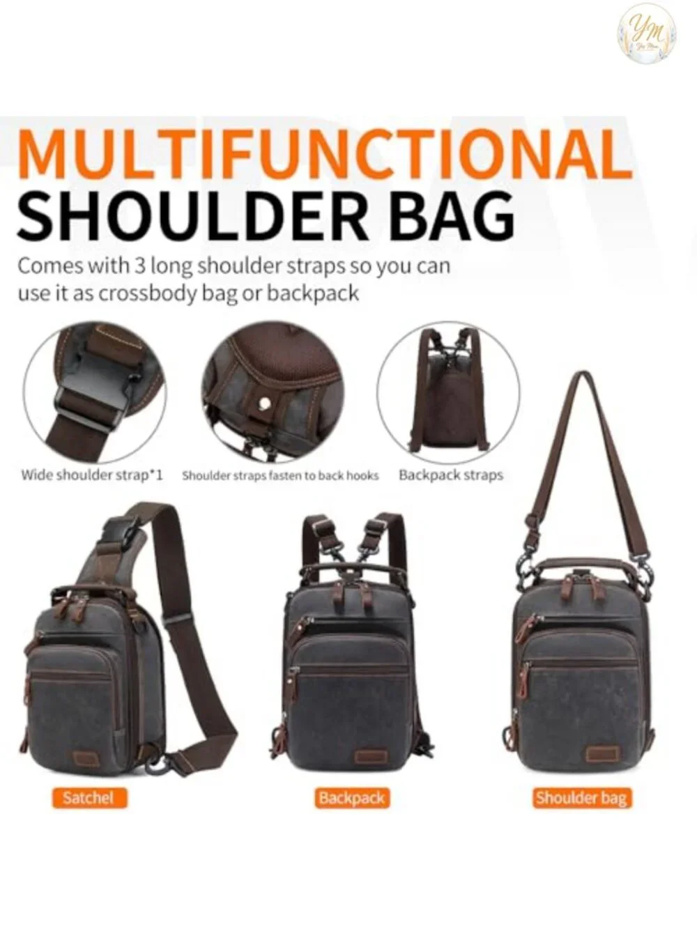 Waxed Canvas Sling Bag for Men Crossbody Chest Bag Water Resistant Shoulder
